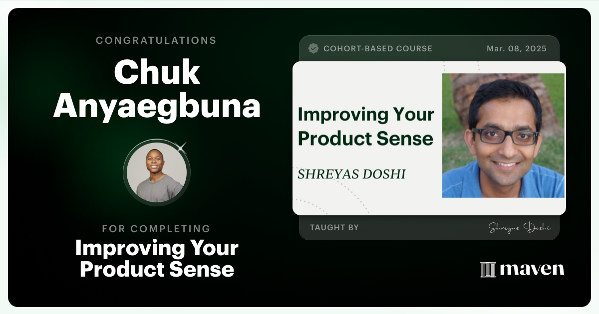 Certificate of Completion for World-class Product Sense in Practice