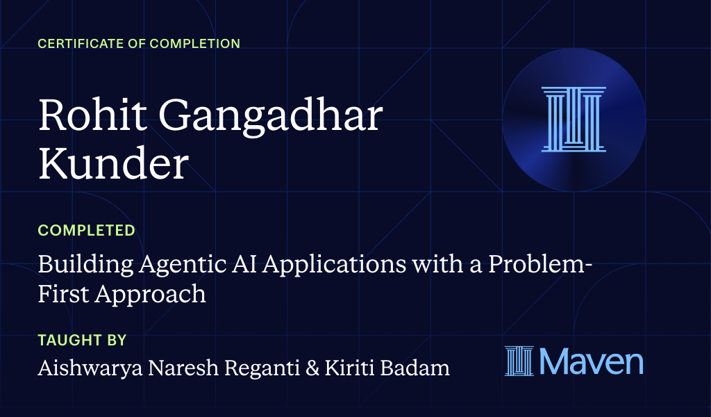 Certificate for Building Agentic AI Applications with a Problem-First Approach