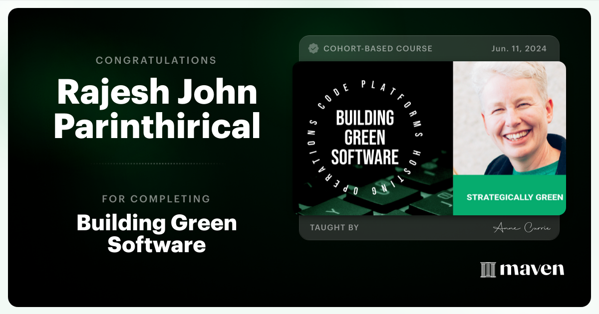 Certificate of Completion for Building Green Software - Become an Expert