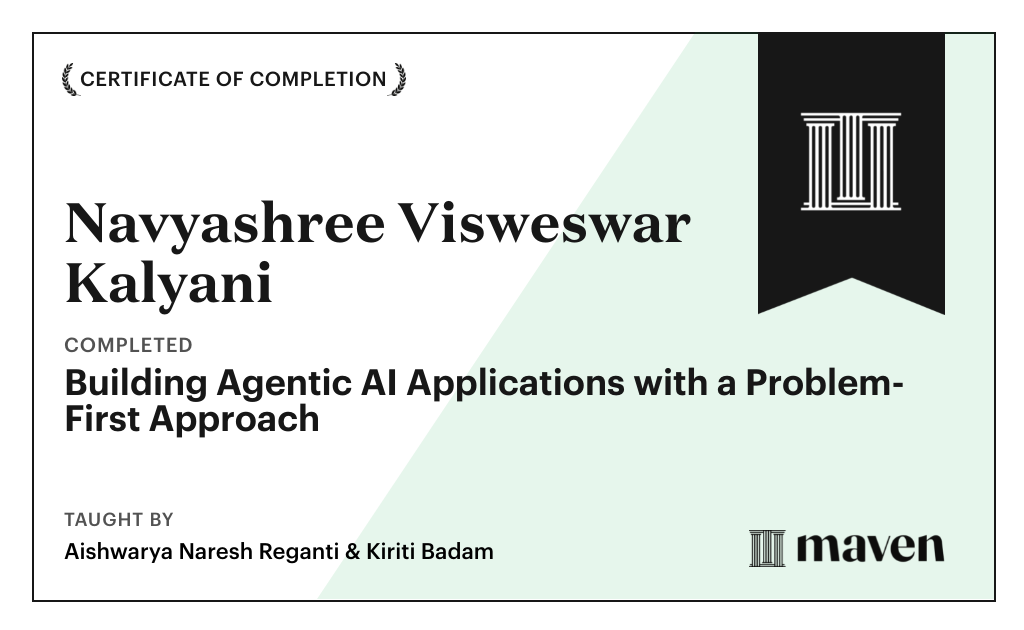 Certificate for Building Agentic AI Applications with a Problem-First Approach
