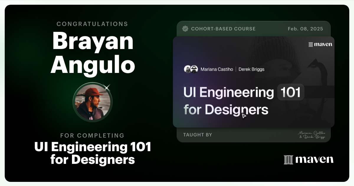 Certificate of Completion for UI Engineering 101 for Designers