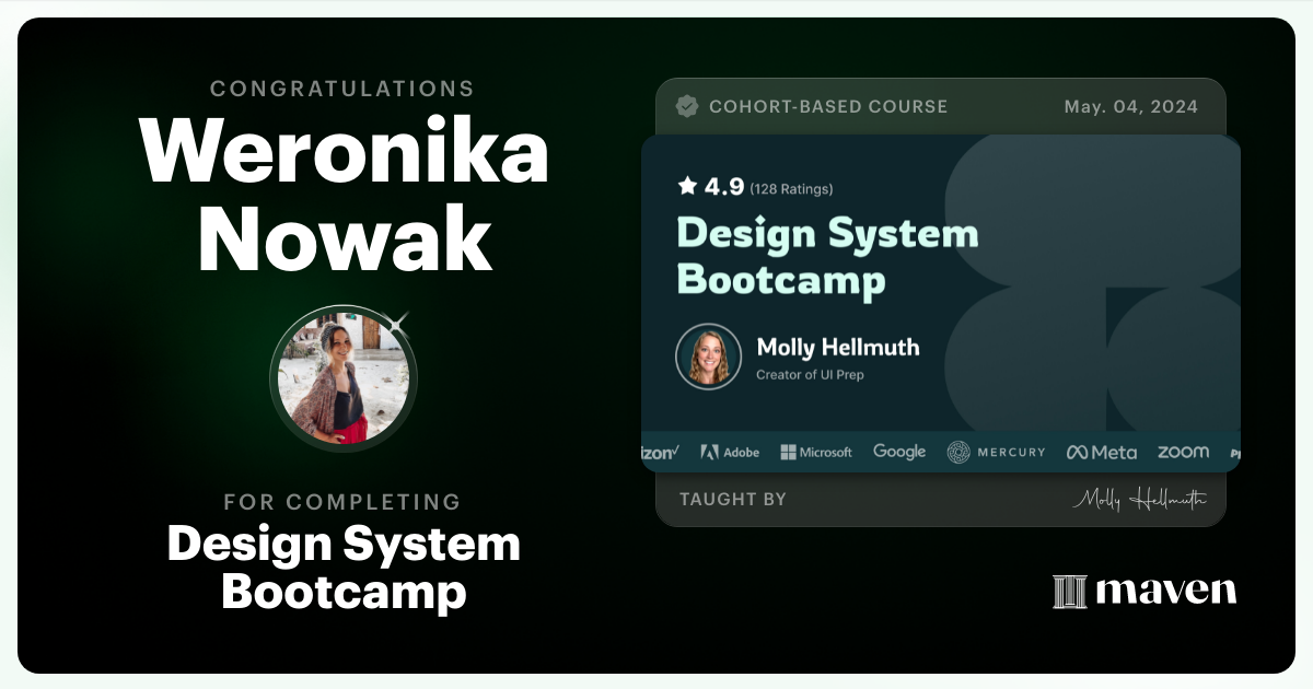 Certificate of Completion for Design System Bootcamp