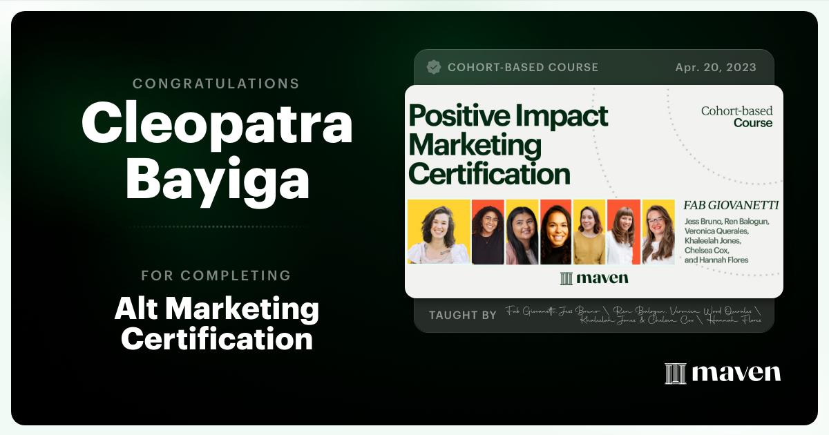 Certificate of Completion for Positive Impact Marketing Certification