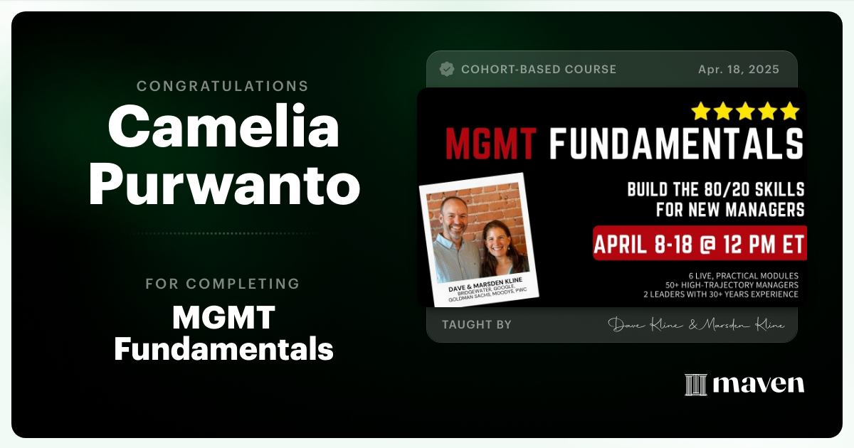 Certificate of Completion for MGMT Fundamentals - Foundational Skills for New Managers