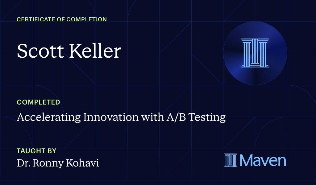 Certificate for Accelerating Innovation with A/B Testing