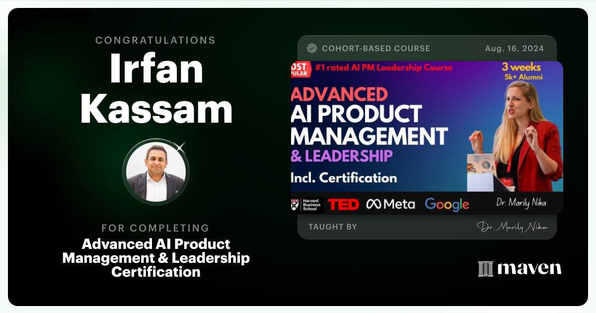 Certificate of Completion for Advanced AI Product Leadership Certification