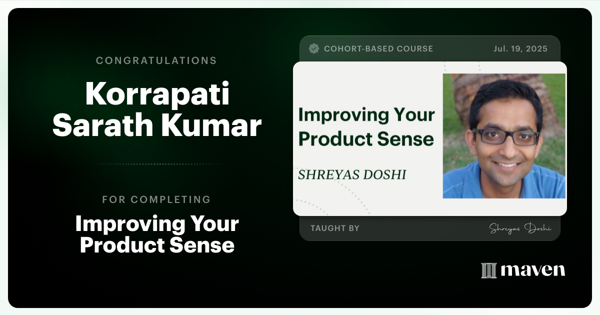 Certificate of Completion for World-class Product Sense in Practice
