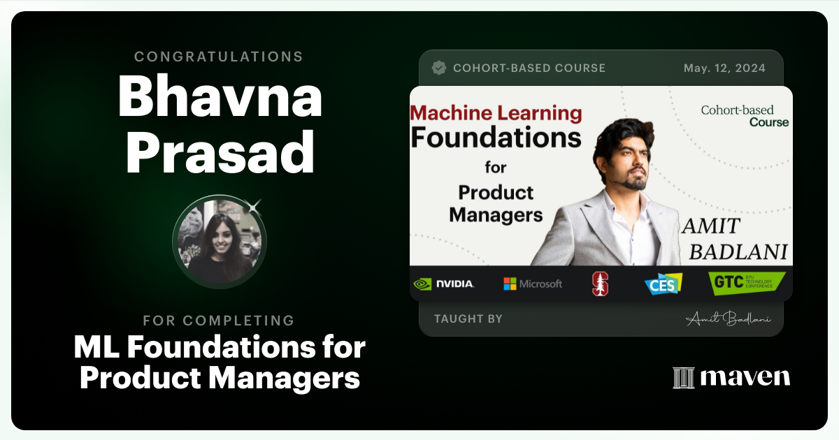 Certificate of Completion for ML Foundations for Product & Business Leaders