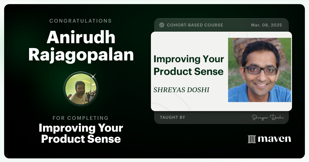 Certificate of Completion for World-class Product Sense in Practice