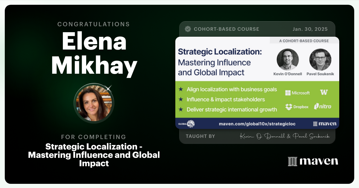 Certificate of Completion for Strategic Localization Certification