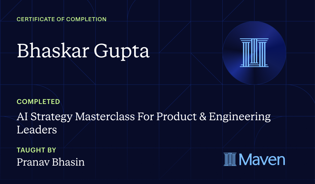 Certificate for AI Strategy Masterclass For Product & Engineering Leaders
