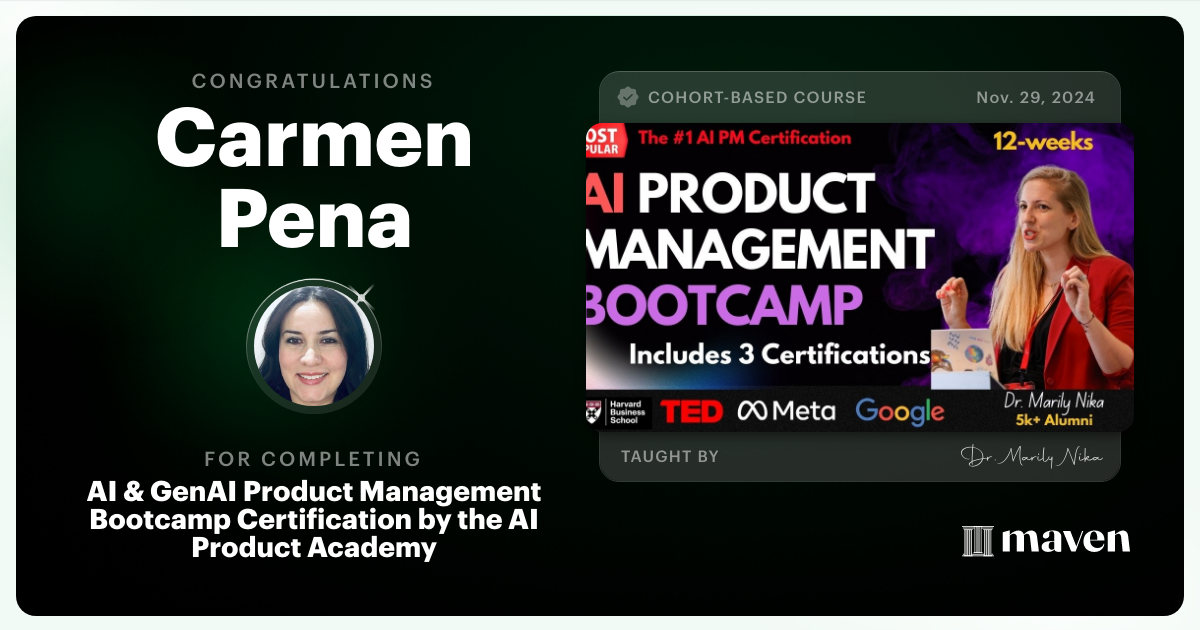 Certificate of Completion for AI Product Management Bootcamp & Certification by AI Product Academy