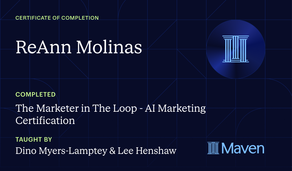 Certificate for The Marketer in The Loop  - AI Marketing Certification