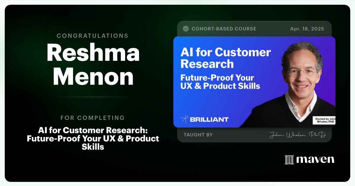 Certificate of Completion for AI for Customer Research: Future-Proof Your UX & Product Skills