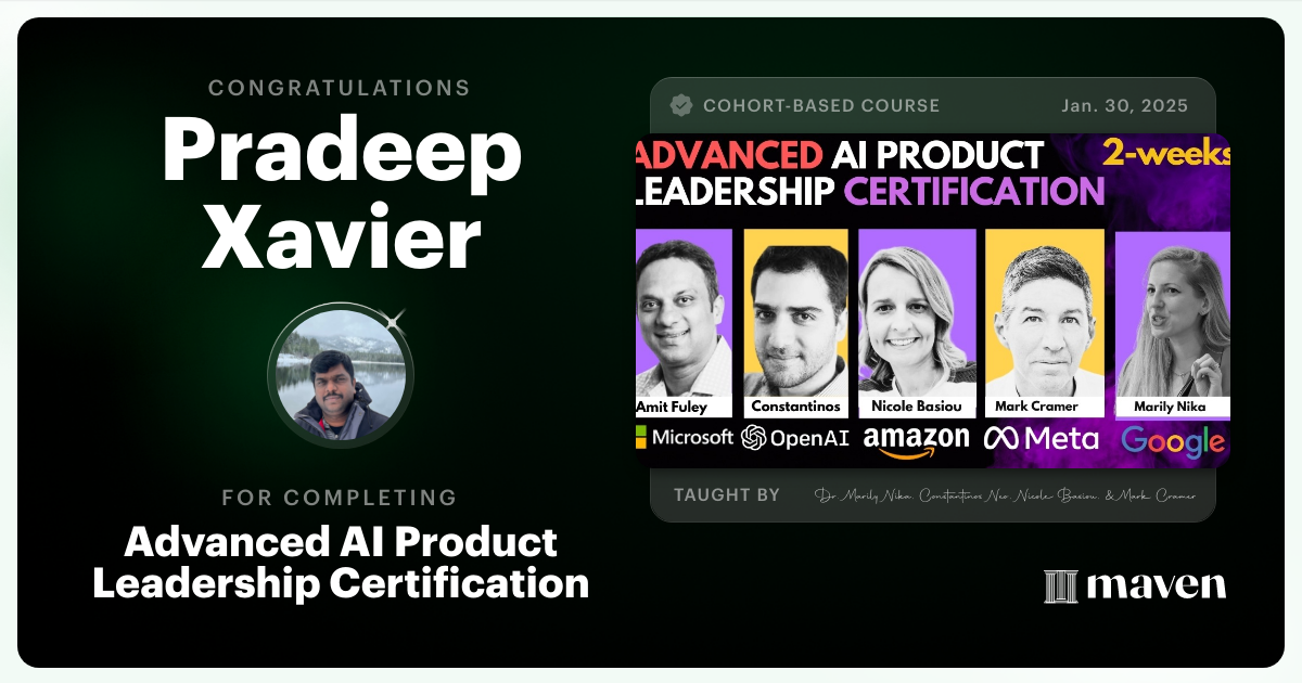 Certificate of Completion for Advanced AI Product Leadership Certification