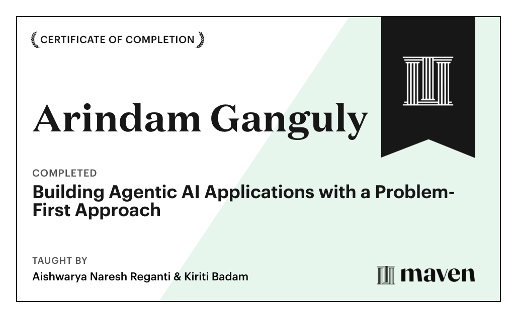Certificate for Building Agentic AI Applications with a Problem-First Approach