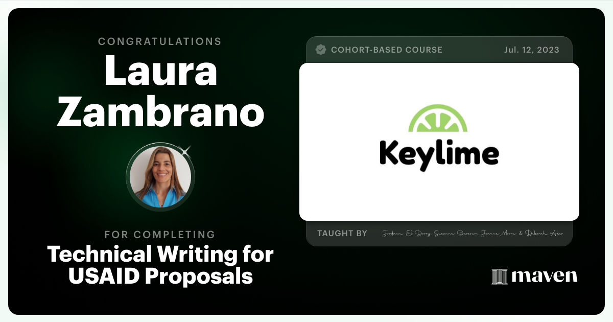 Certificate of Completion for Writing to Win: Technical Writing for Proposals