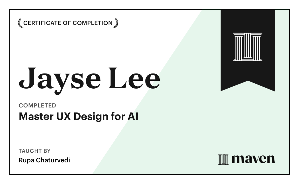 Certificate for Master UX Design for AI
