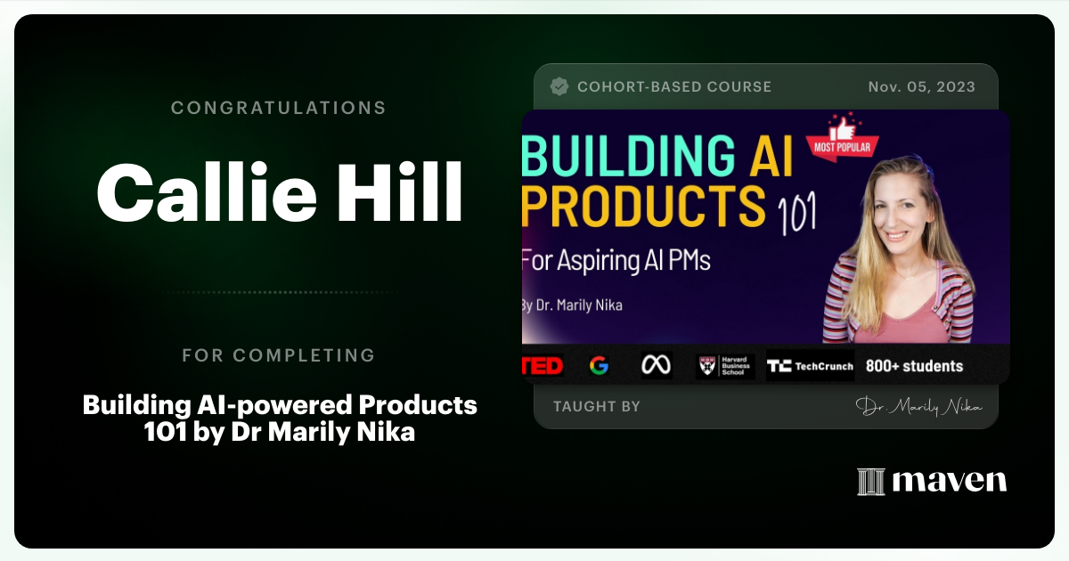 Certificate of Completion for AI Product Management 101 by AI Product Academy