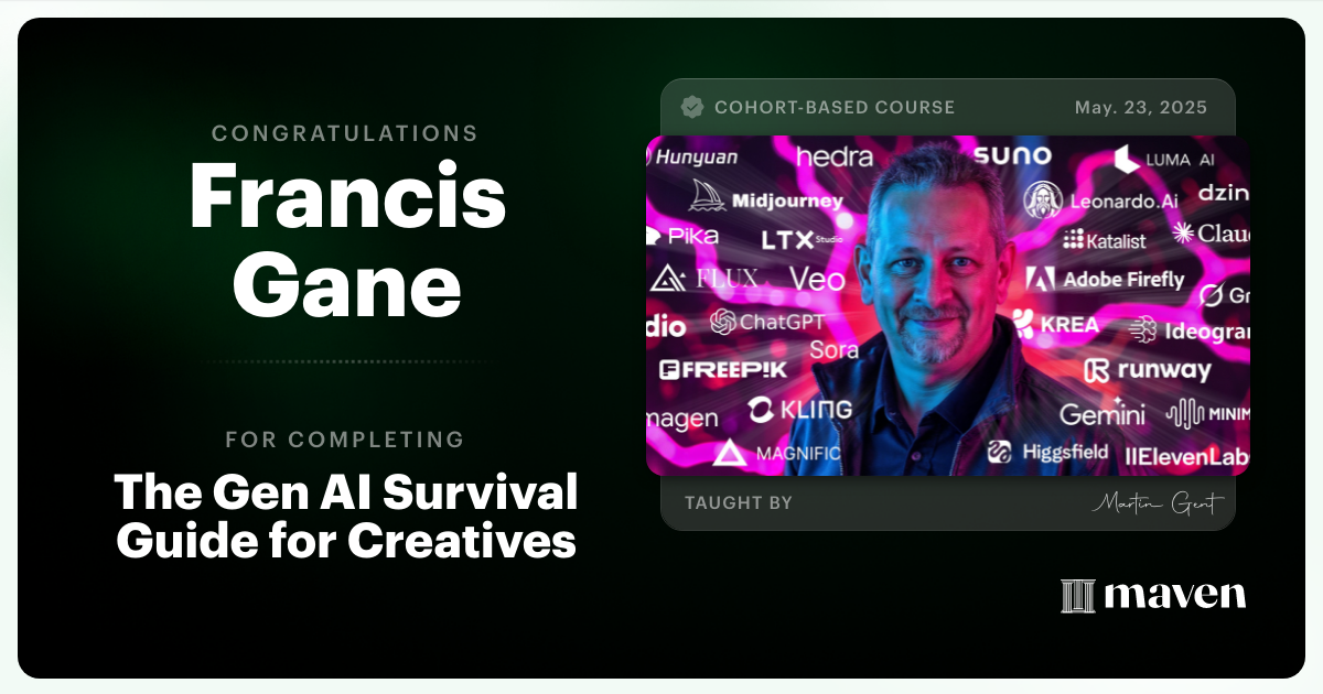 Certificate of Completion for The Gen AI Survival Guide for Creatives