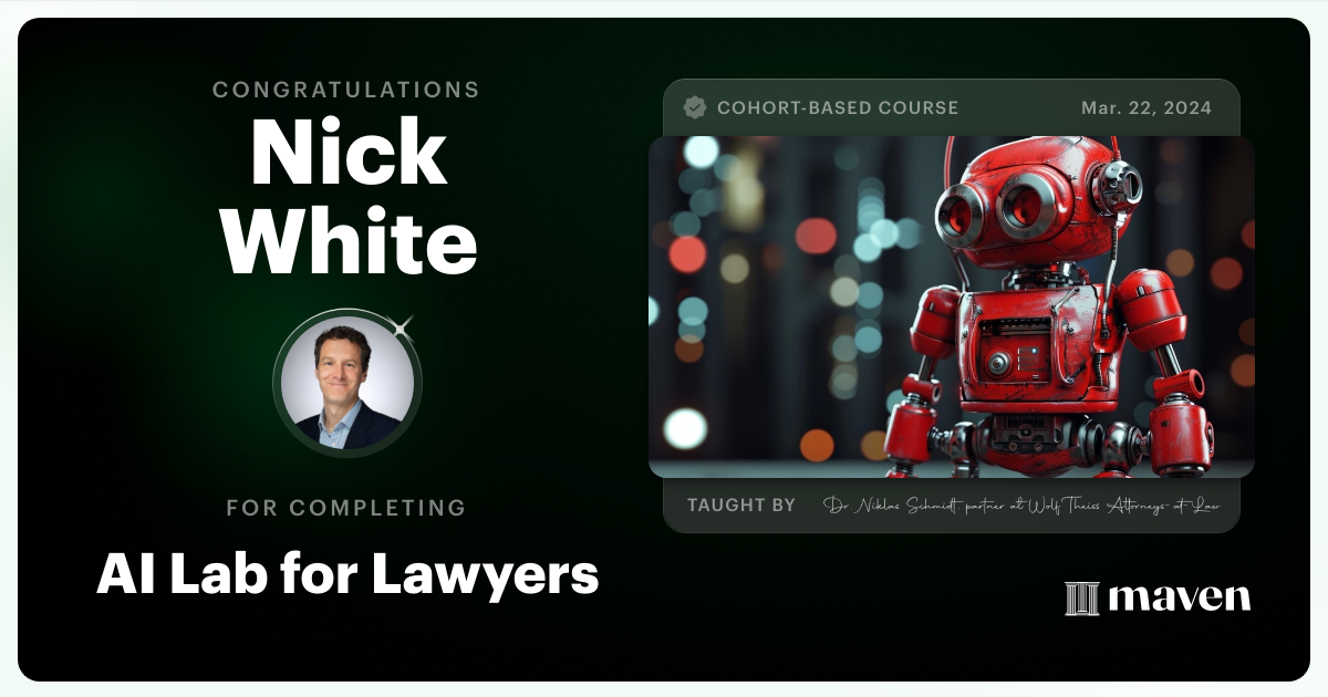 Certificate of Completion for AI Lab for Lawyers