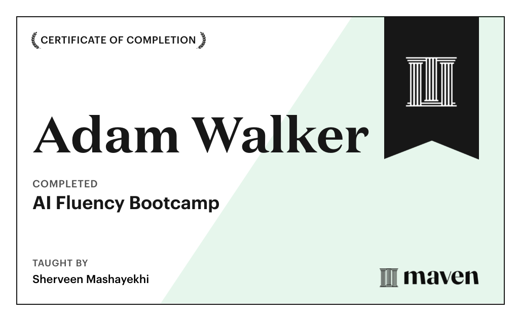 Certificate for AI Fluency Bootcamp