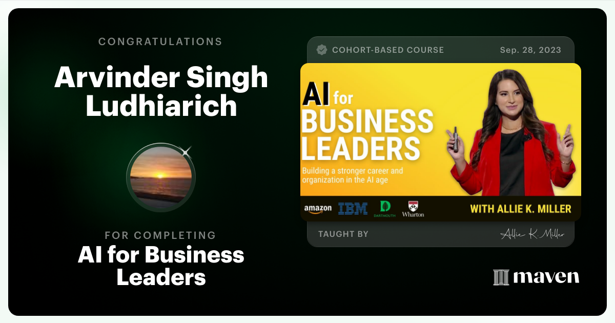 Certificate of Completion for AI for Business Leaders
