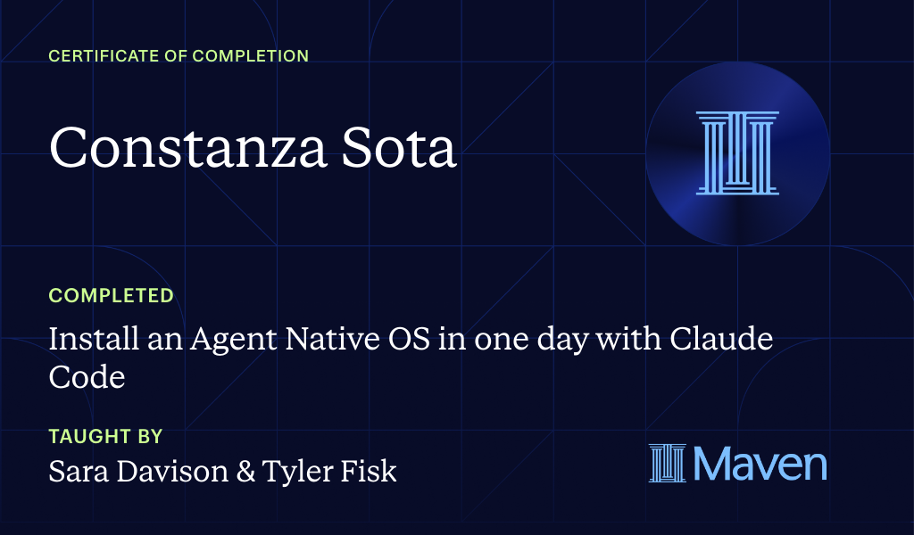 Certificate for Install an AI Agent Team + HQ in One Day with Claude Code (w/o Coding Skills)