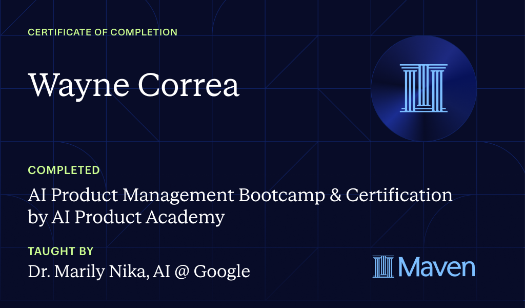 Certificate for AI Product Management Bootcamp & Certification by AI Product Academy