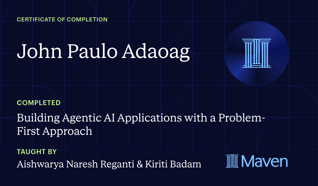 Certificate for Building Agentic AI Applications with a Problem-First Approach