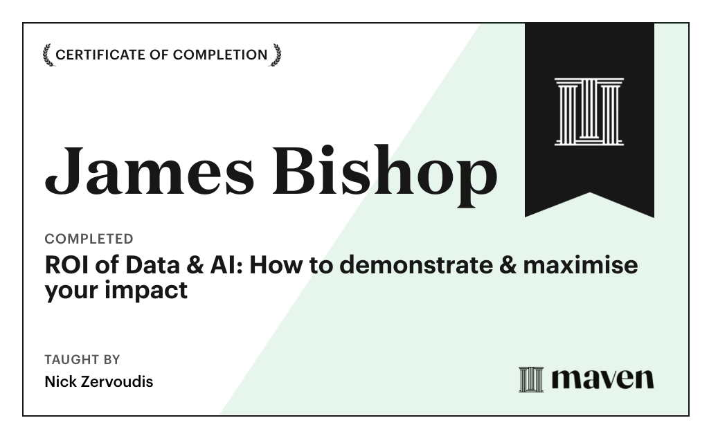 Certificate for ROI of Data & AI: How to demonstrate & maximise your impact