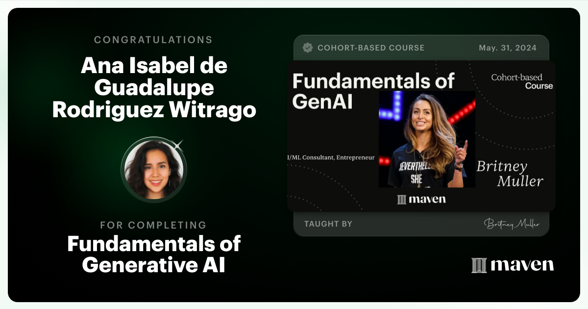 Certificate of Completion for Fundamentals of Generative AI