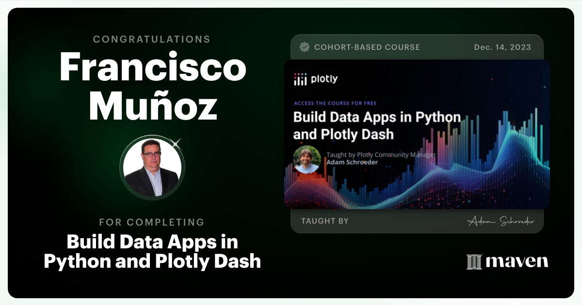 Certificate of Completion for Build Data Apps in Python and Plotly Dash