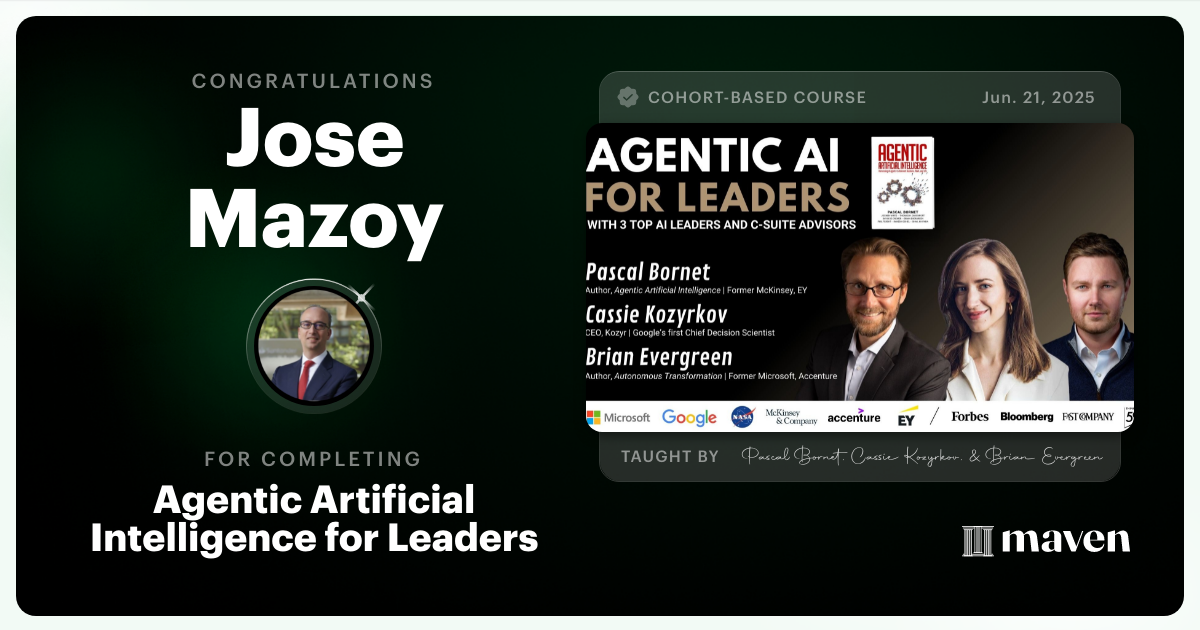 Certificate of Completion for Agentic Artificial Intelligence for Leaders