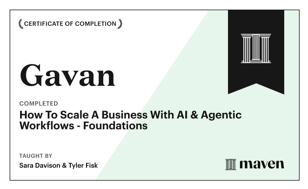 Certificate for How To Scale A Business With AI & Agentic Workflows - Foundations
