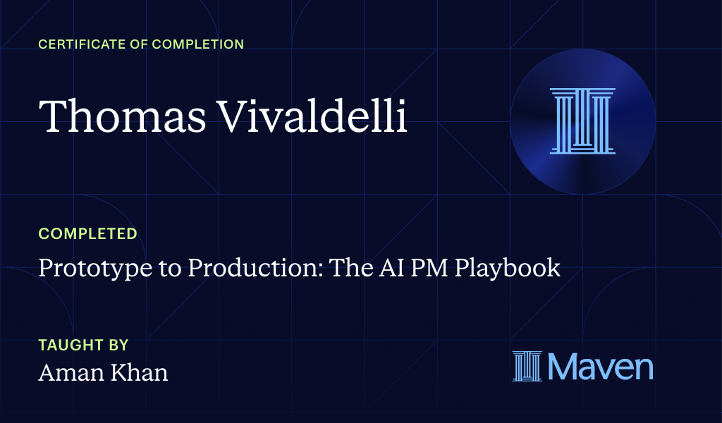 Certificate for Prototype to Production: The AI PM Playbook