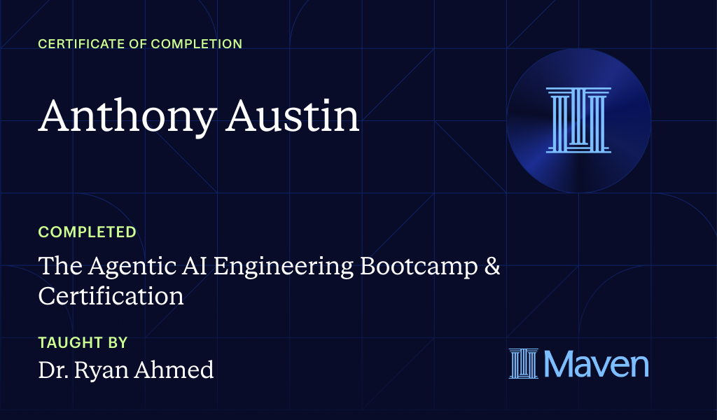 Certificate for The Agentic AI Engineering Bootcamp & Certification
