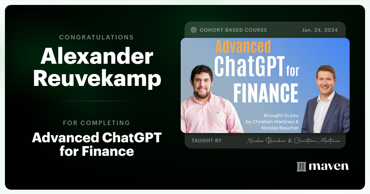 Certificate of Completion for AI for Finance - Advanced