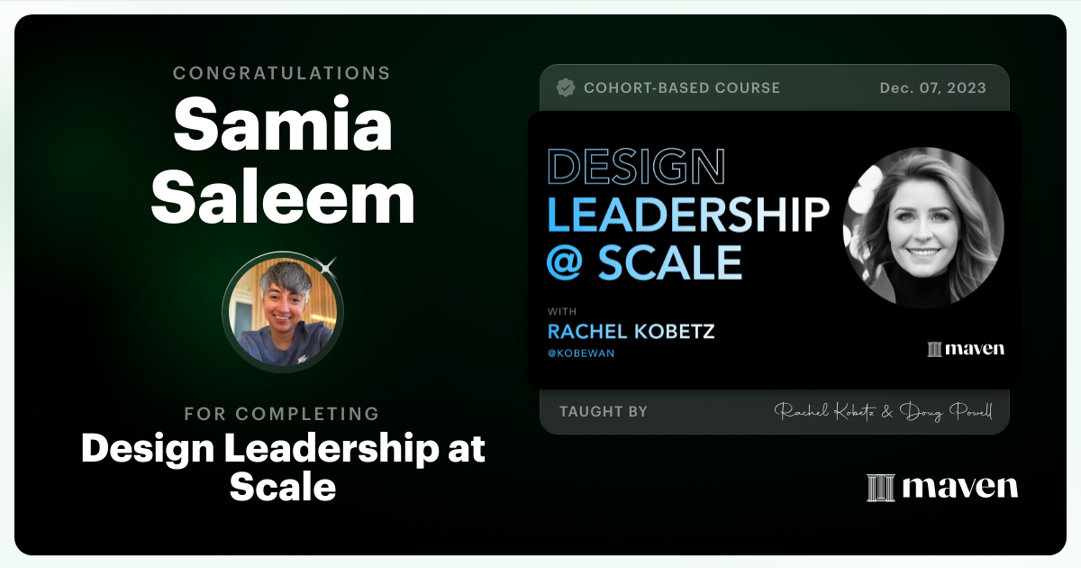 Certificate of Completion for Design Leadership at Scale: Executive