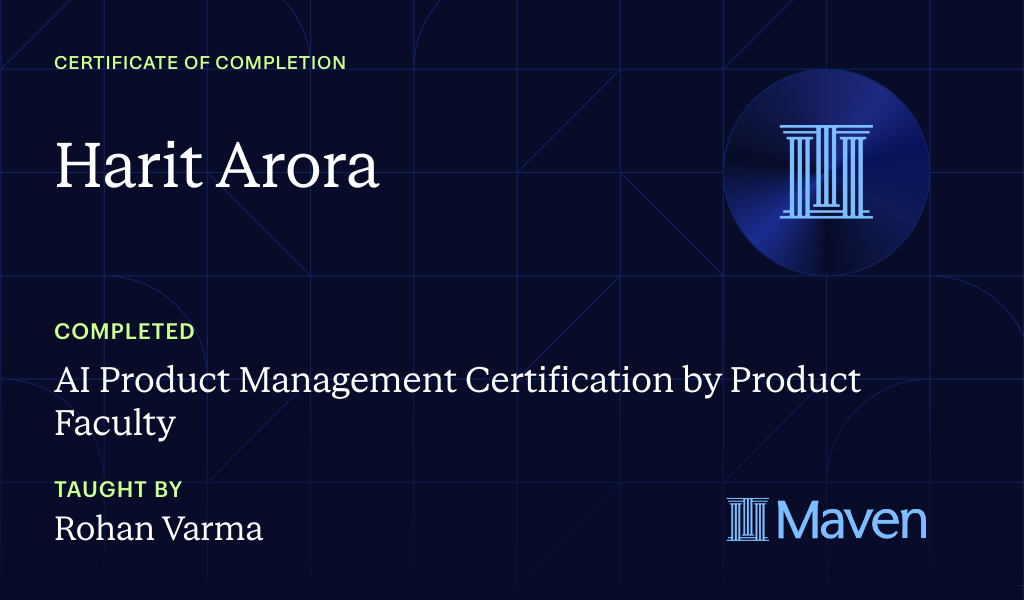 Certificate for AI Product Management Certification by Product Faculty
