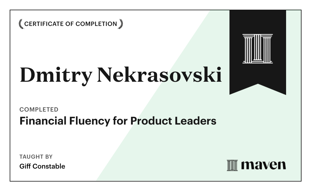 Certificate for Financial Fluency for Product Leaders