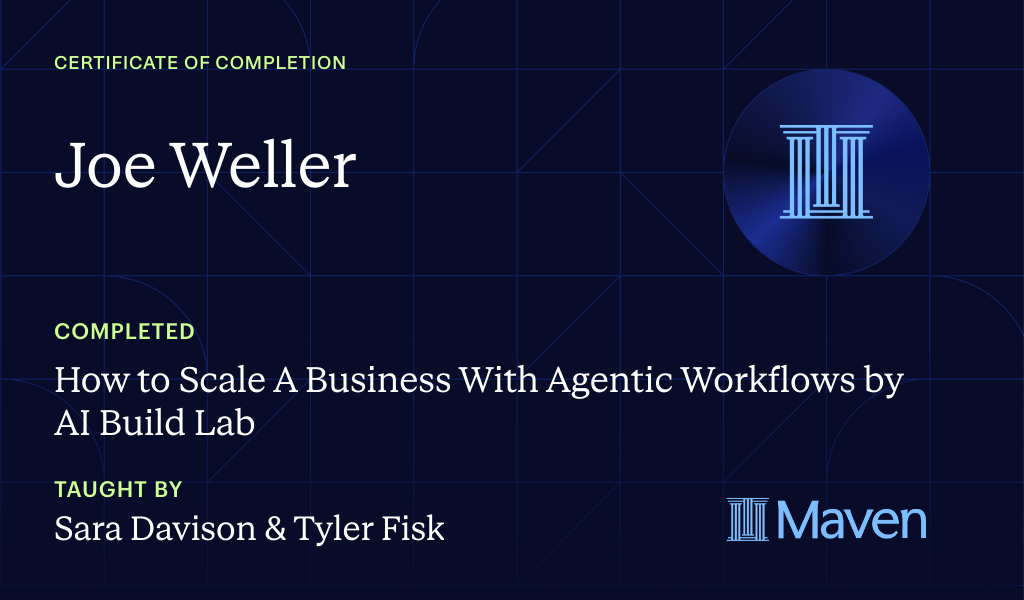 Certificate for Build The AI Agent Workforce That Scales Companies: Own & Run Your Own Agent Org