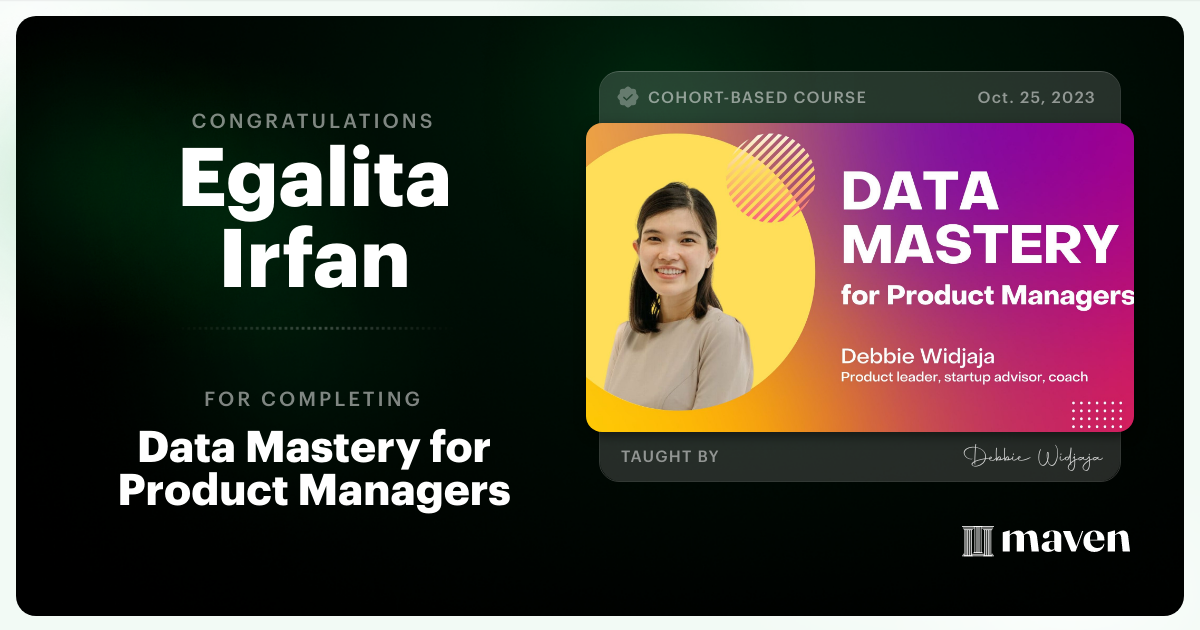 Certificate of Completion for Data Mastery for Product Managers