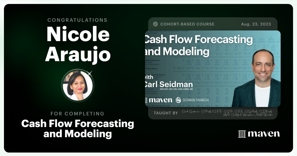 Certificate of Completion for Cash Flow Forecasting and Modeling - Level 1
