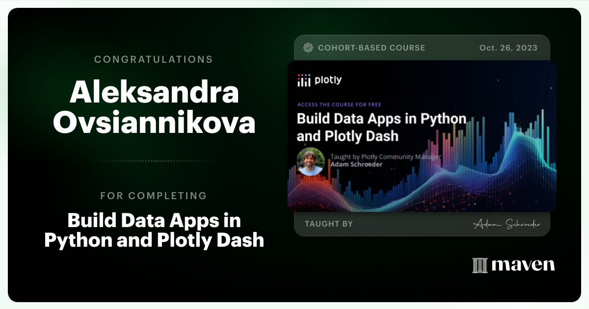 Certificate of Completion for Build Data Apps in Python and Plotly Dash