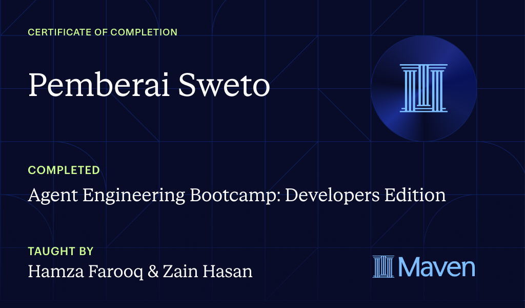 Certificate for Agent Engineering Bootcamp: Developers Edition
