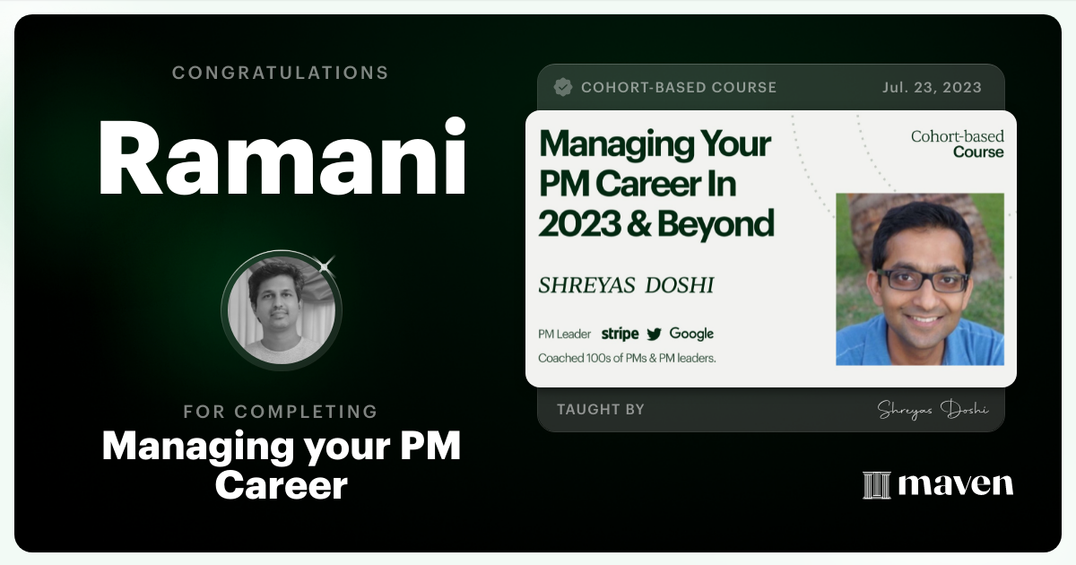 Certificate of Completion for Managing your PM Career in 2025 and beyond