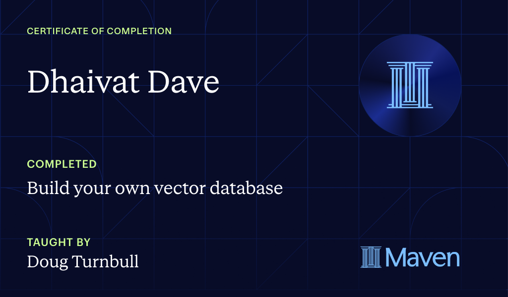 Certificate for Build your own vector database