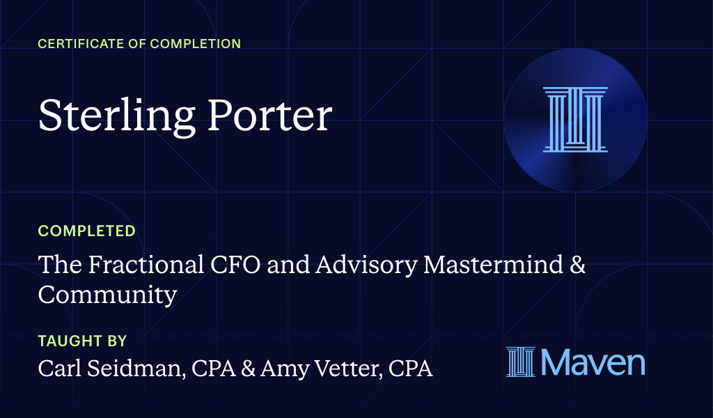 Certificate for The Fractional CFO and Advisory Mastermind & Community