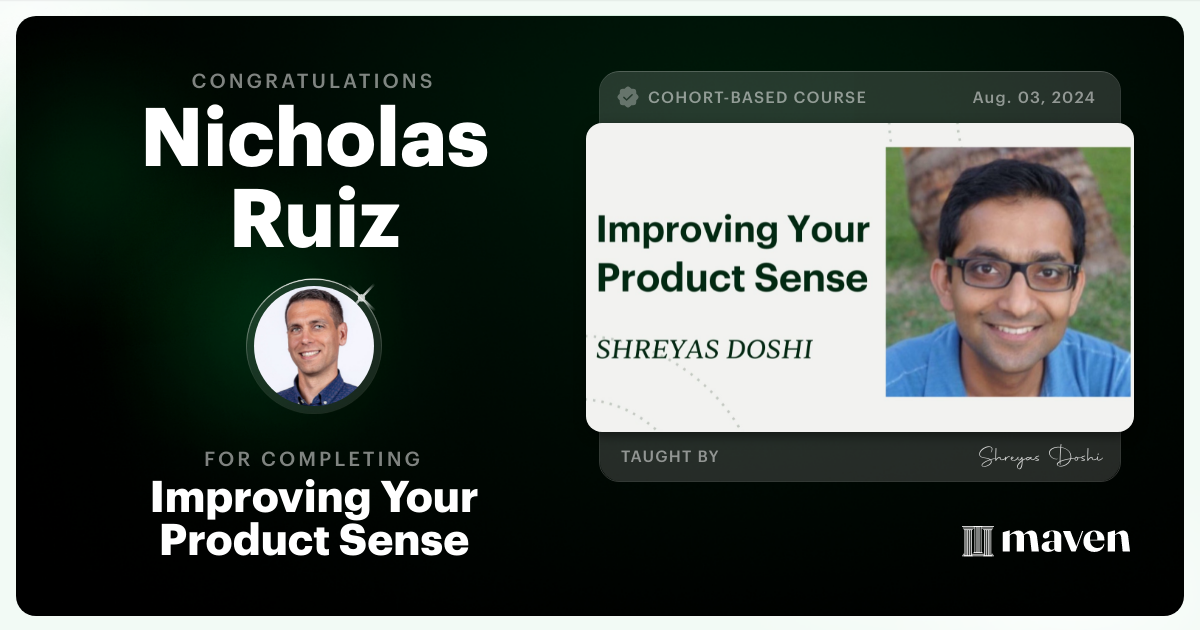 Certificate of Completion for World-class Product Sense in Practice